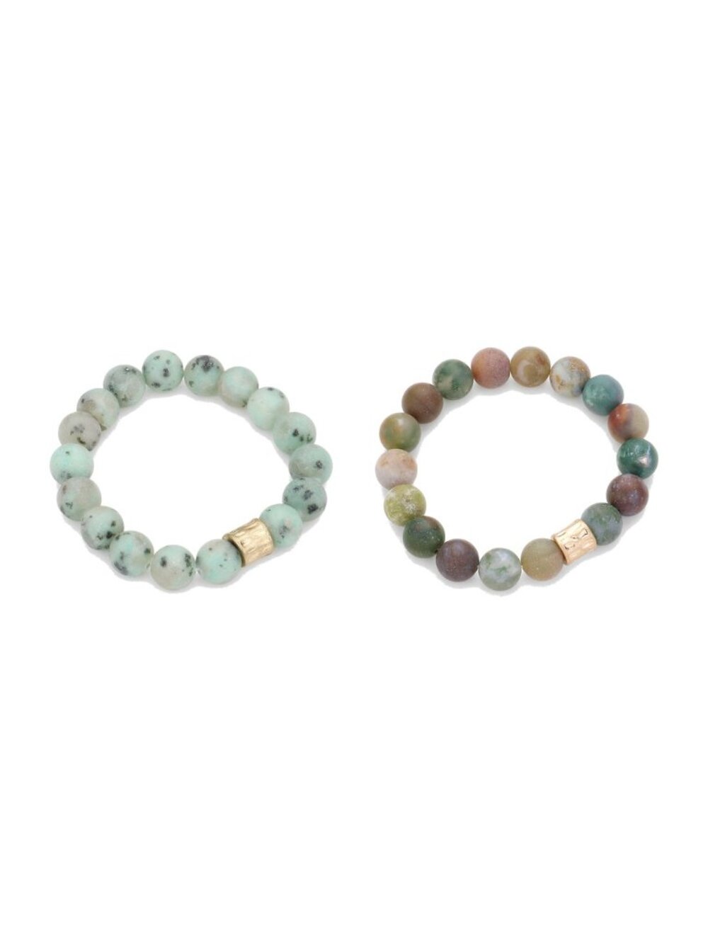 2 Bracelet Set - Kiwi Jasper and Moss Agate Semi Precious Stretch Bracelets